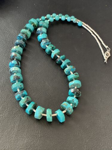 Navajo Turquoise Heishi Necklace | Sterling Silver Tube Beads | Authentic Native American Handmade | 20" | 11775