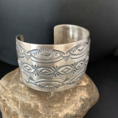 Navajo Stamped Cuff Bracelet | Sterling Silver | Authentic Native American Handmade | 14124
