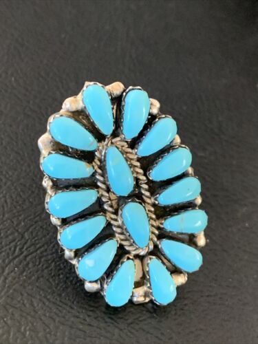Navajo Blue Cluster Turquoise Needlepoint Ring | Authentic Native American Sterling Silver | Multi-Stone | Sz 6 | 11943
