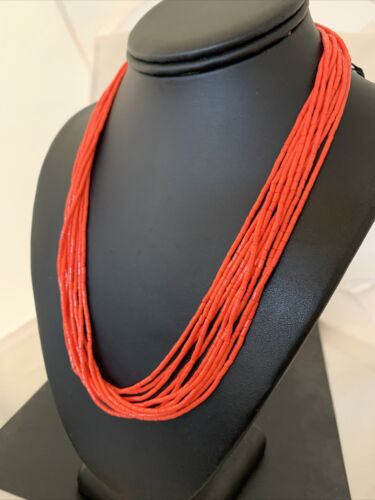 Native Red Stabilized Coral Heishi 10S Sterling Silver Necklace 20” 760