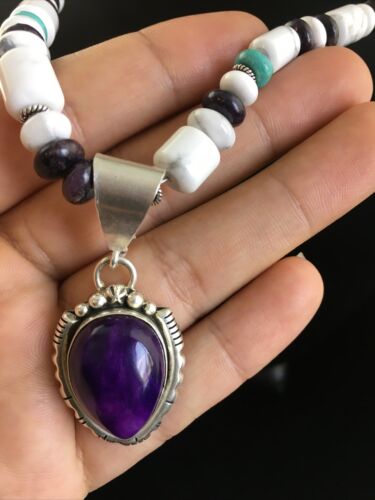 Navajo Purple Sugilite Turquoise Bead Necklace | Sterling Silver | 22" | Authentic Native American Handmade | 10029