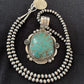 Men's Navajo Pearls Necklace Pendant | Sterling Silver | Blue Turquoise #8 | Authentic Native American Handmade | 529