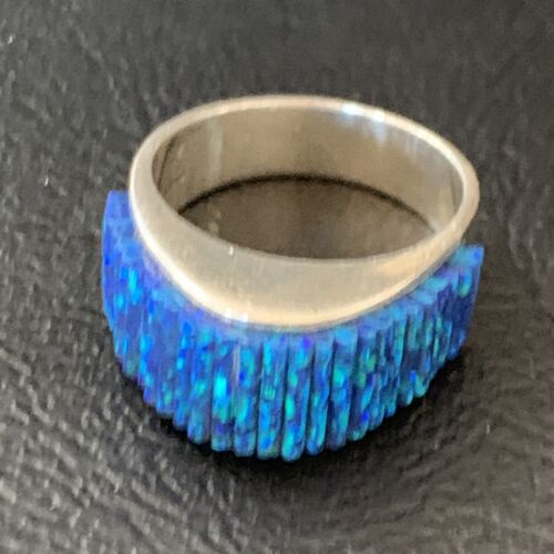 Navajo Blue Opal Inlay Band Ring | Sz 7 | Authentic Native American Handmade | 12414