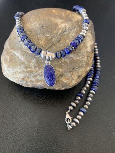 Native American Navajo Blue Lapis Pendant Necklace | Sterling Silver | Authentic Handmade | 12247