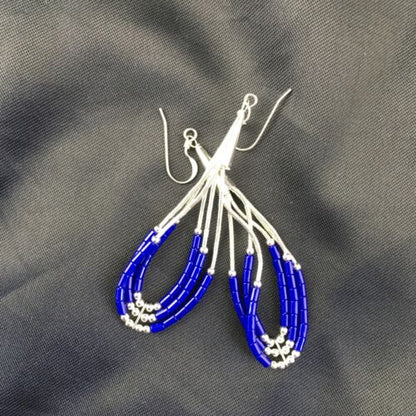 Native American Handmade Sterling Silver Heishi Dangle Earrings | Blue Lapis | 2" | 1965