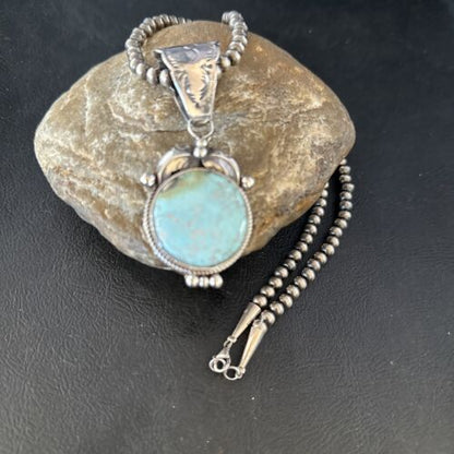 Navajo Blue Golden Hills Pendant Necklace | Sterling Silver | Authentic Native American Handmade | 14599