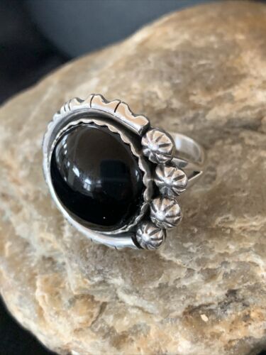 Native American Men's Navajo Black Onyx Ring | Sterling Silver | Sz 9 | Authentic Handmade | 1080