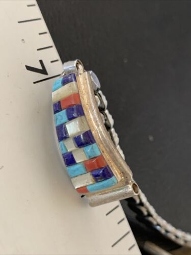 Navajo Sterling Silver Watch Tips with Turquoise, Coral & Mother of Pearl Inlay Band | Authentic Native American Jewelry | 12138