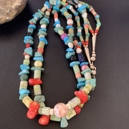 Southwestern American Santo Domingo Turquoise Coral Bead Necklace | 28" | Authentic Native American Handmade | 11987