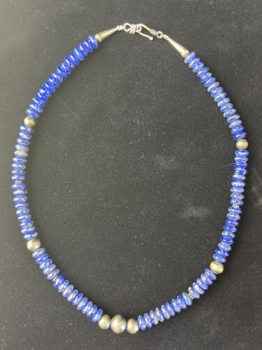 Native American Men's Lapis Lazuli Strand Necklace | Sterling Silver | 18" | 1757