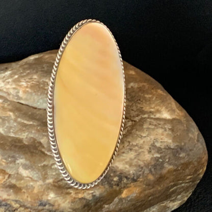 Native American Navajo Gold Yellow Mother of Pearl Inlay Ring | Sterling Silver | Sz 7 | 12937