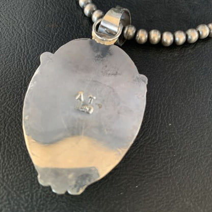 White Buffalo Turquoise Pendant Necklace | Sterling Silver | Navajo | Authentic Native American Handmade | 14053