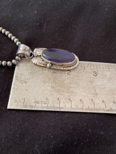 Native American Men's Navajo Pearls Necklace | Sterling Silver Sugilite Pendant | 01529