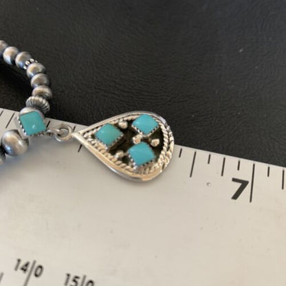 Navajo Men's Navajo Pearls Necklace | Authentic Native American Sterling Silver | Blue Kingman Turquoise Pendant | Multi-Stone | 12475