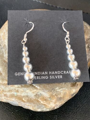 Southwestern Trending Sterling Silver Navajo Pearls Dangle Earrings | Authentic Native American Handmade | 13039