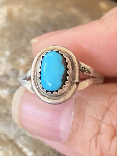 Navajo Blue Turquoise Ring | Sterling Silver | Sz 7.5 | Authentic Native American Handmade | 10723