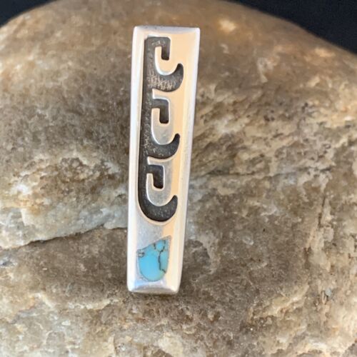 Native American Hopi Tie Pin | Inlay Blue Turquoise | Old Pawn Sterling Silver | 13724