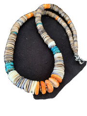 Authentic Native American Navajo Multi-Color Shell Necklace | Sterling Silver | Graduated 20" | 00926