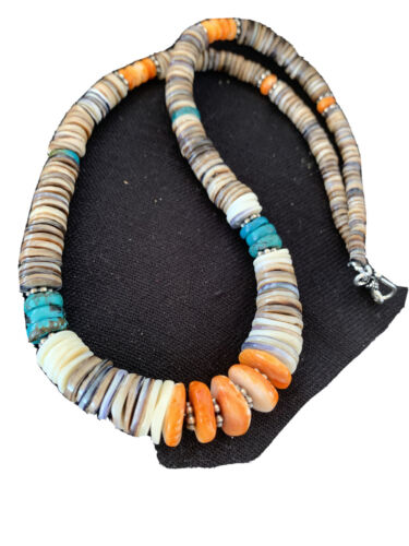 Authentic Native American Navajo Multi-Color Shell Necklace | Sterling Silver | Graduated 20" | 00926