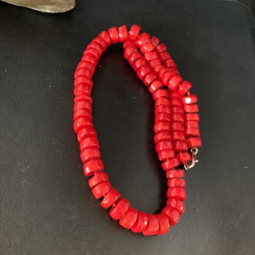 Women's Navajo Native American Bamboo Coral Strand Necklace | Sterling Silver | 24" | 13520