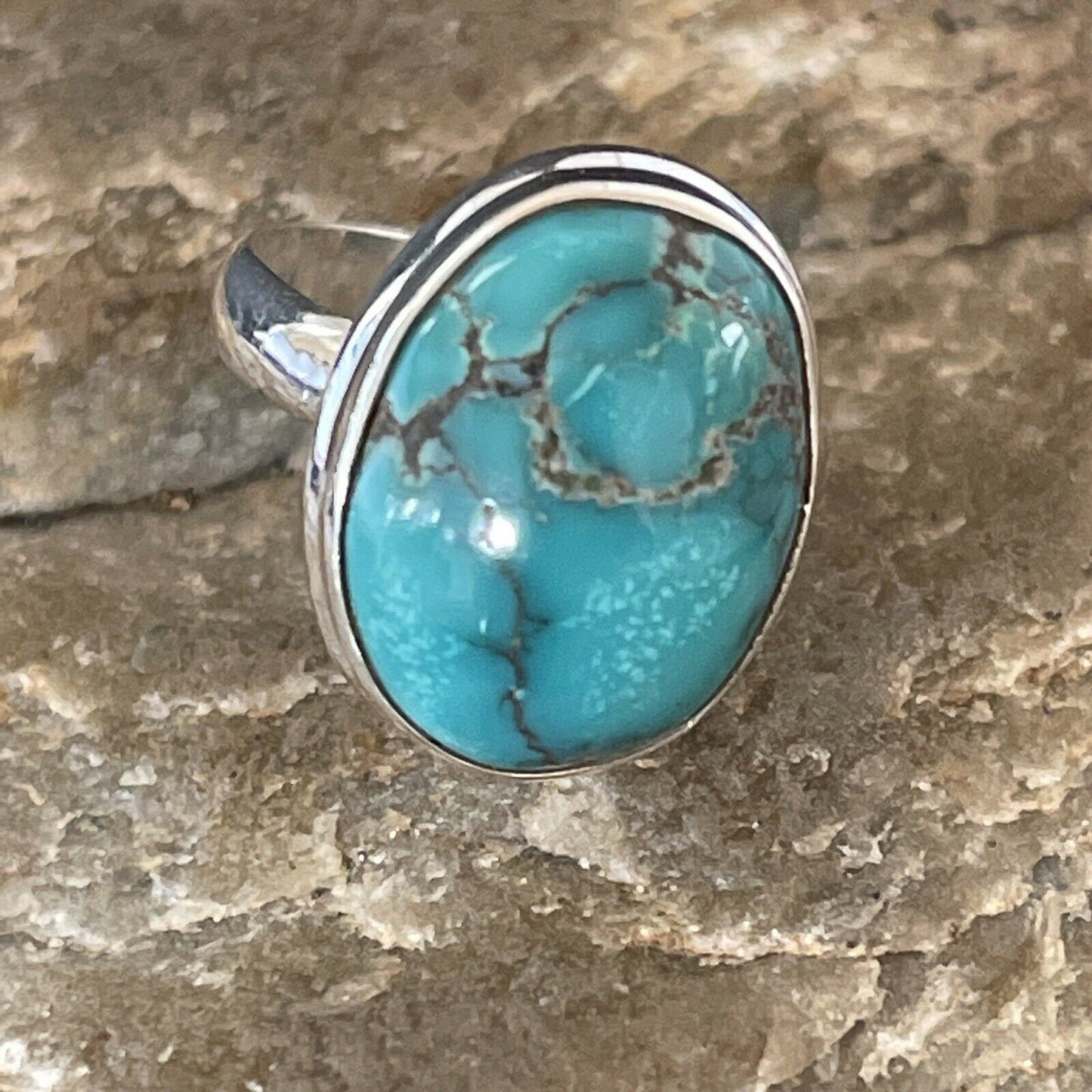 Navajo Spiderweb Blue Turquoise Ring | Sterling Silver | Sz 6.5 | Authentic Native American Handmade | 11444