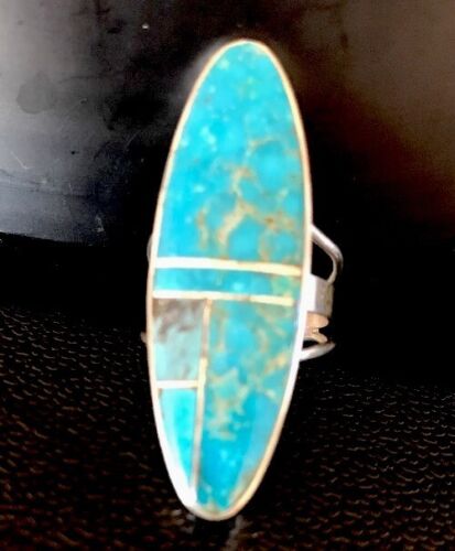 Navajo Turquoise Inlay Ring | Sterling Silver | Sz 6 | Authentic Native American Handmade | 359 - Masha USA