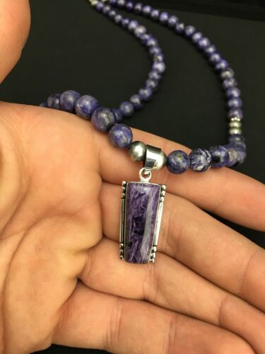 Navajo Charoite Pendant with Pearls | Sterling Silver Necklace | 21" | Authentic Native American Handmade | 4877