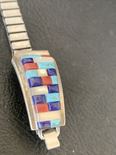 Navajo Sterling Silver Watch Tips | Turquoise Coral Mother of Pearl Inlay Band | Authentic Native American Jewelry | 12137