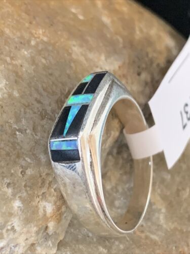 Navajo Multi-Color Opal & Black Onyx Inlay Ring | Sterling Silver | Sz 9.5 | 14677
