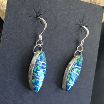Navajo Blue Opal Inlay Turquoise Earrings | Sterling Silver | Authentic Native American Handmade | 2011