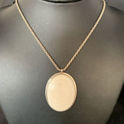 Men's Navajo Pearl White Buffalo Turquoise Pendant | Sterling Silver Necklace | Authentic Native American | 13741