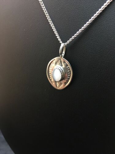 Navajo Mother of Pearls Turquoise Pendant Necklace | Sterling Silver | Authentic Native American Handmade | 18" | 8954