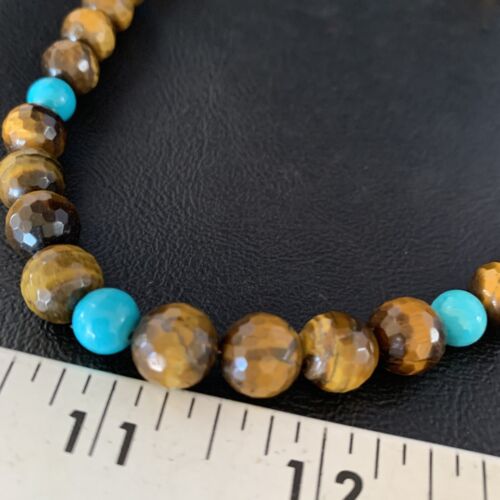 Navajo | Sterling Silver Necklace | Brown Tiger's Eye & Blue Turquoise | 20" | Authentic Native American Handmade | 13895