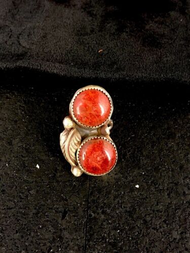 Native American Navajo Apple Coral Sponge Multi-Stone Ring | Sterling Silver | Sz 6 | 8766