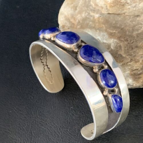 Native American Men's Navajo Blue Lapis Lazuli Cuff Bracelet | Sterling Silver | 14130