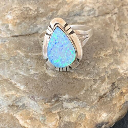 Navajo Blue Opal Inlay Band Ring | Sz 7 | Authentic Native American Handmade | 12419