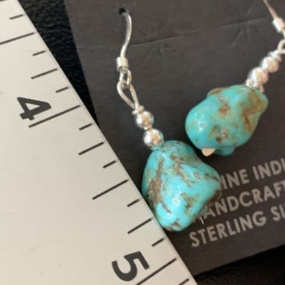Navajo Turquoise Bead Nugget Earrings | Sterling Silver Pearls | Authentic Native American Handmade | 1" | 12897