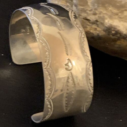 Navajo Sterling Silver Stamped Cuff Bracelet | Authentic Native American Handmade | 12823