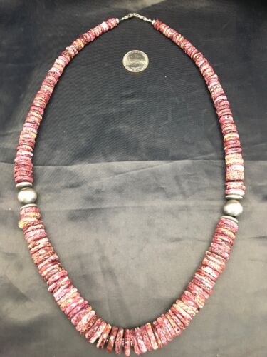 Purple Spiny Oyster Necklace | Navajo Sterling Silver | Authentic Native American Handmade | 23" | 2624