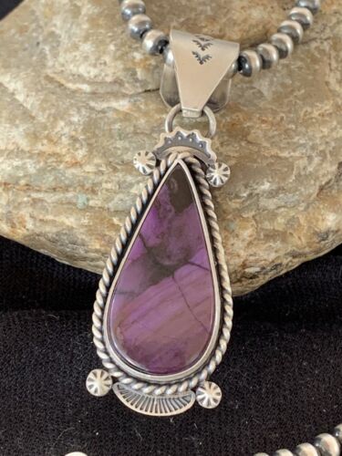 Navajo Purple Sugilite Pendant with Pearls | Sterling Silver Necklace | Authentic Native American Handmade | 4928