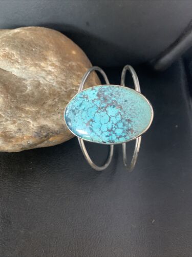 Women's Sterling Silver Blue Kingman Turquoise Cuff Bracelet | Authentic Native American Handmade | 14066