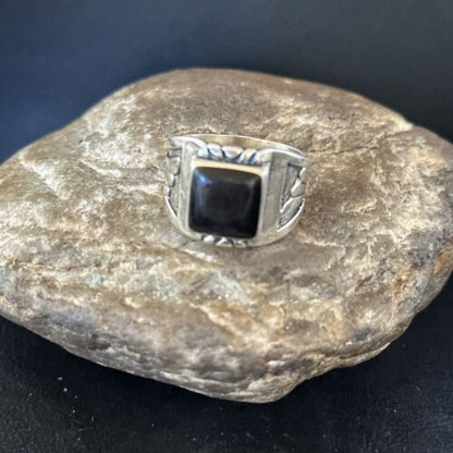 Native American Men's Navajo Black Onyx Ring | Sterling Silver | Sz 12.5 | 14445