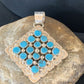 Navajo Blue Turquoise Cluster Pendant | Authentic Native American Sterling Silver | Multi-Stone | 2.5" | 02097