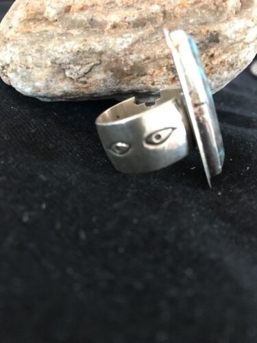 Native American Navajo Handmade Blue Turquoise Ring | Sterling Silver | Sz 8