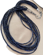 Navajo Sterling Silver 10-Strand Lapis Necklace | Authentic Native American Handmade | 01095