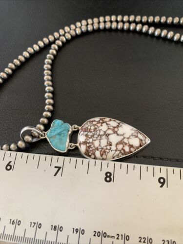 Navajo Pearl Wild Horse Kingman Turquoise Necklace Pendant | Authentic Native American Sterling Silver | Multi-Stone | 11811
