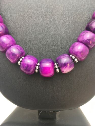 Navajo Purple Sugilite Turquoise Bead Necklace | Sterling Silver | Authentic Native American Handmade | 22" | 8913