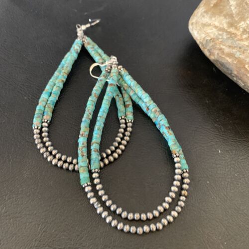 Navajo XL Turquoise Heishi Beads Earrings | Sterling Silver | 4" | 12687