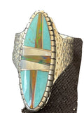 Navajo Multi-Color Opal & Turquoise Inlay Ring | Sterling Silver | Sz 7 | Authentic Native American Handmade | 1580