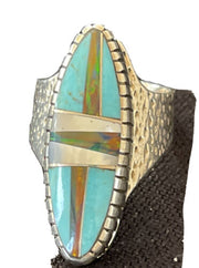 Navajo Multi-Color Opal & Turquoise Inlay Ring | Sterling Silver | Sz 7 | Authentic Native American Handmade | 1580